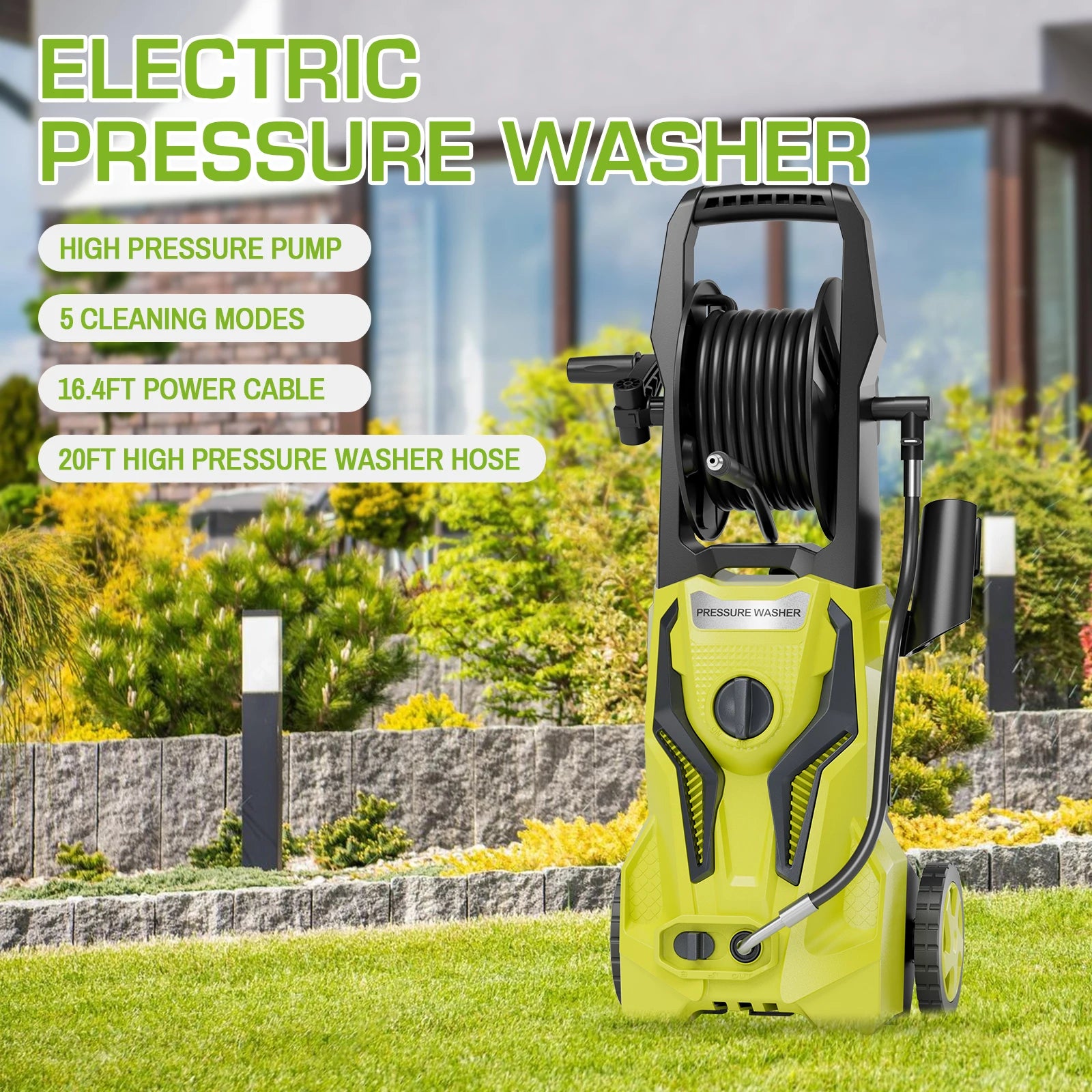 Electric Pressure Washer – 5000 PSI Max, 3.2 GPM | 1800W High-Power Cleaner with 25FT Hose – Yellow