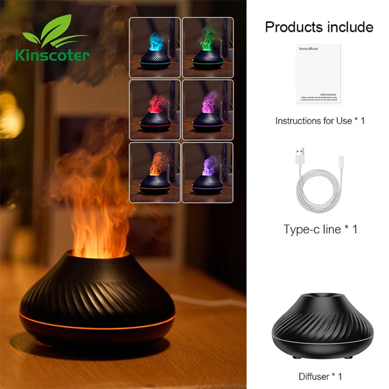 Colorful Flame Aromatherapy Humidifier Cool Mist Maker 130ml USB Essential Oil Aroma Diffuser for Home Bedroom Office Hotel