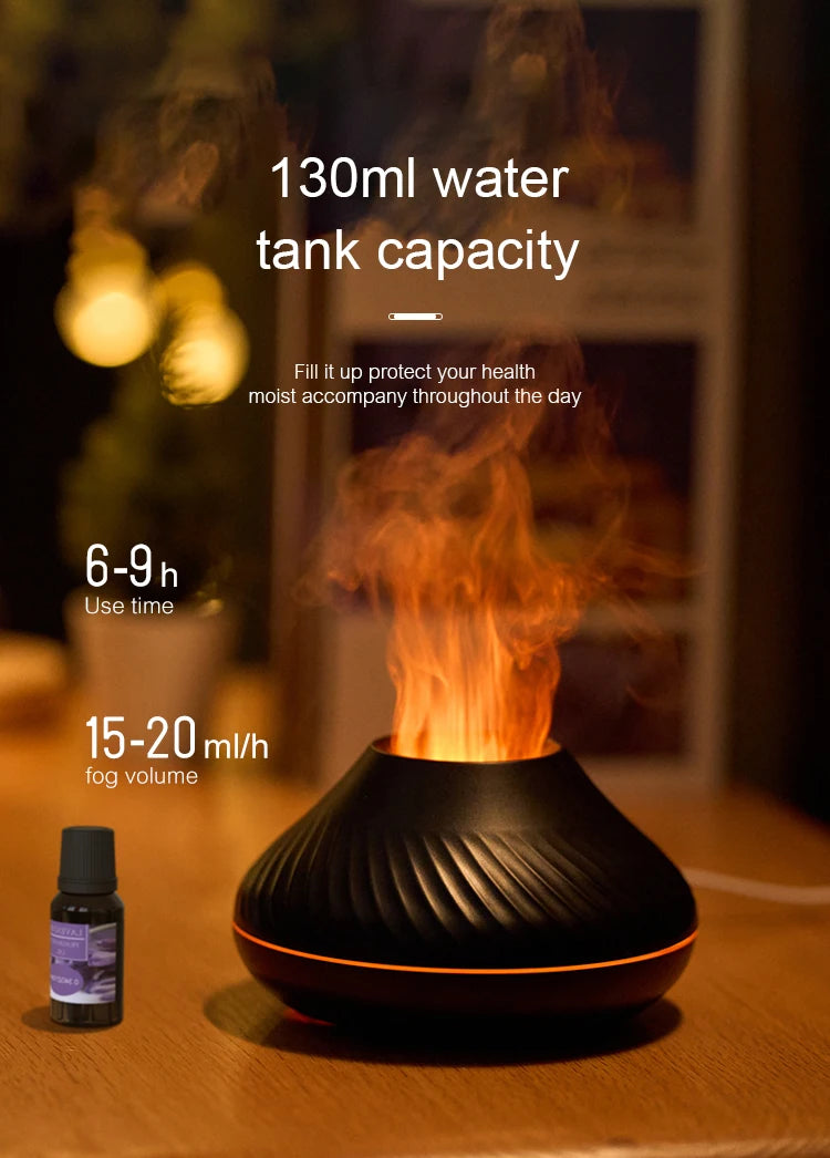 Colorful Flame Aromatherapy Humidifier Cool Mist Maker 130ml USB Essential Oil Aroma Diffuser for Home Bedroom Office Hotel