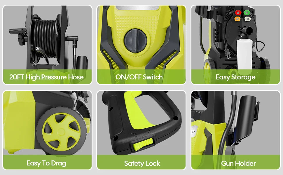 Electric Pressure Washer – 5000 PSI Max, 3.2 GPM | 1800W High-Power Cleaner with 25FT Hose – Yellow