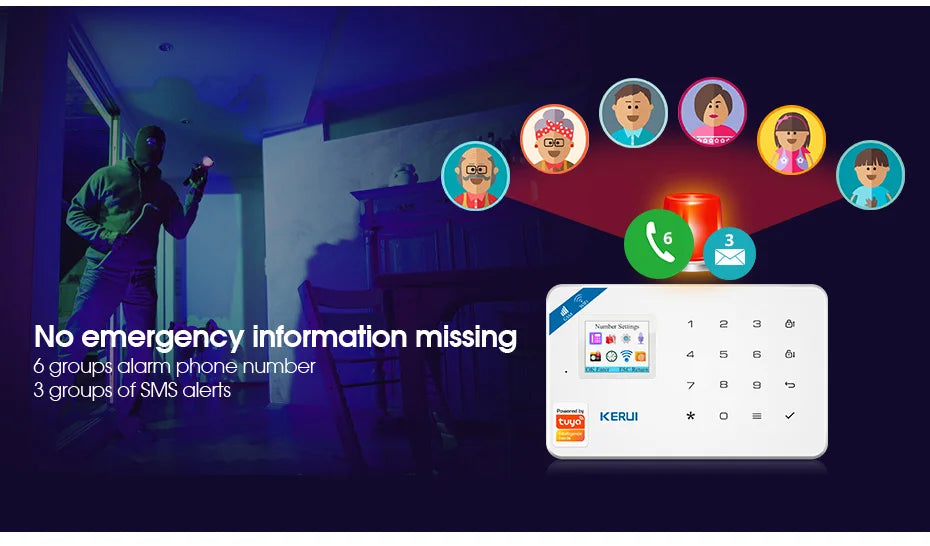 KERUI W181 Alarm Security System with Siren Wireless GSM WiFi Intelligent Home Alarm System with Door Sensor PIR Detector