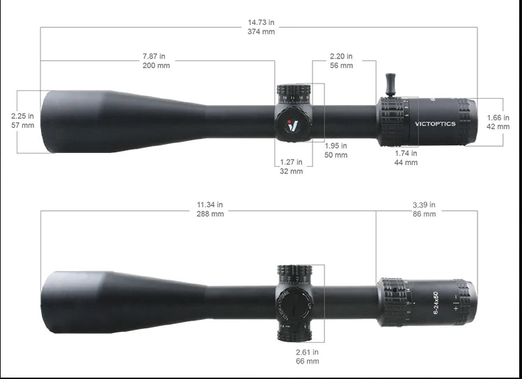 VictOptics S4 6-24×50 MDL Riflescope – 30mm Tube, 1/10 MIL Adjustments, Side Focus, FMC Optics – For Airsoft, Rimfire, .223 / 5.56 Sporting Rifles
