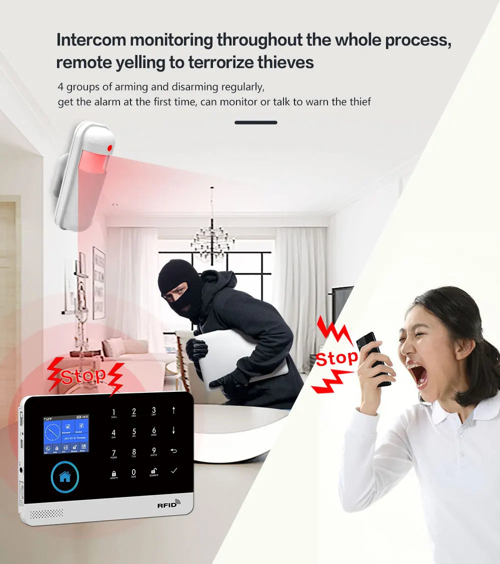 Tuya Alarm System WiFi GSM Security Alarm System Home Burglar Alarm For House Office  SMS APP Remote Control Work With Alexa