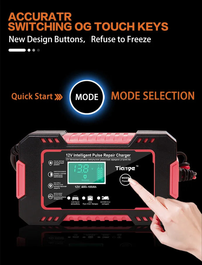 EAFC Smart 12V Pulse Repair Battery Charger – LCD Display, 6A Fast Charging for Cars, Motorcycles & Deep-Cycle Batteries