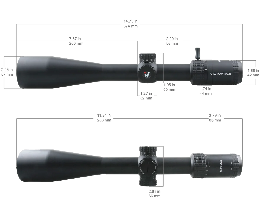 VictOptics S4 6-24×50 MDL Riflescope – 30mm Tube, 1/10 MIL Adjustments, Side Focus, FMC Optics – For Airsoft, Rimfire, .223 / 5.56 Sporting Rifles