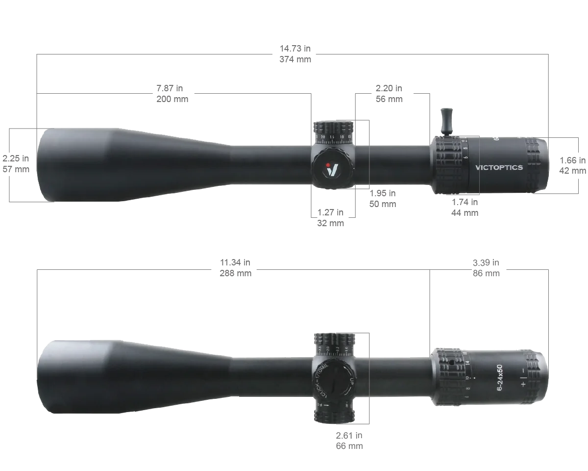 VictOptics S4 6-24×50 MDL Riflescope – 30mm Tube, 1/10 MIL Adjustments, Side Focus, FMC Optics – For Airsoft, Rimfire, .223 / 5.56 Sporting Rifles