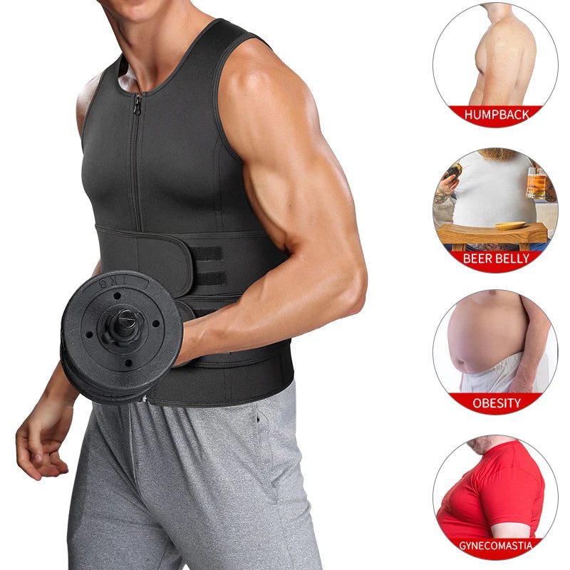 Vensslim Men’s Waist Trainer & Body Shaper Vest – Sauna Sweat Compression Top for Workout & Slimming