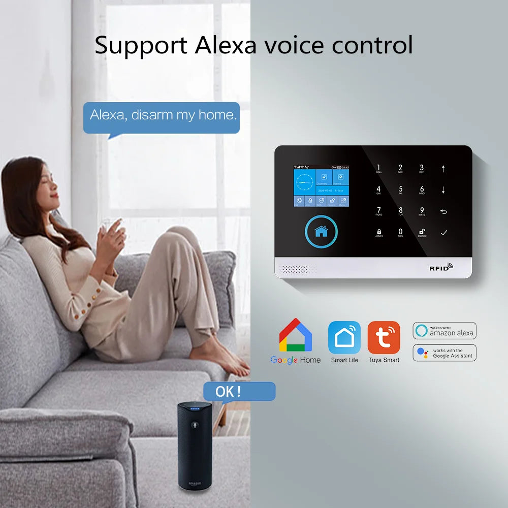 Tuya Alarm System WiFi GSM Security Alarm System Home Burglar Alarm For House Office  SMS APP Remote Control Work With Alexa