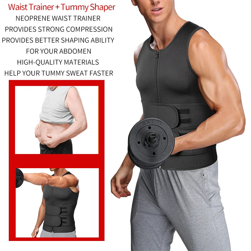 Vensslim Men’s Waist Trainer & Body Shaper Vest – Sauna Sweat Compression Top for Workout & Slimming