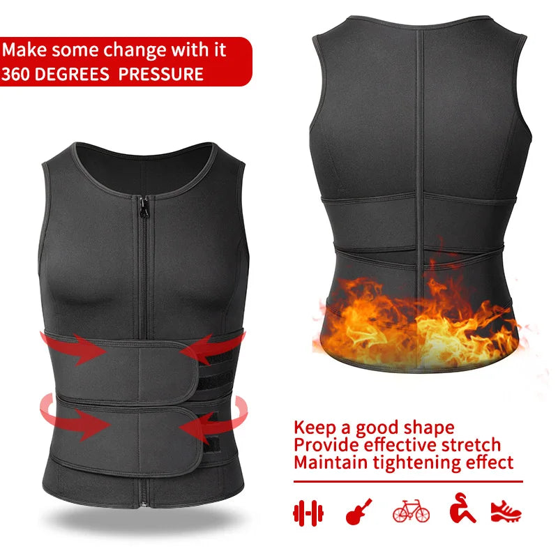 Vensslim Men’s Waist Trainer & Body Shaper Vest – Sauna Sweat Compression Top for Workout & Slimming