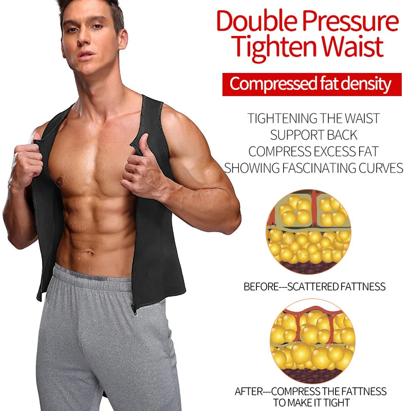 Vensslim Men’s Waist Trainer & Body Shaper Vest – Sauna Sweat Compression Top for Workout & Slimming