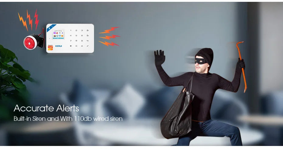 KERUI W181 Alarm Security System with Siren Wireless GSM WiFi Intelligent Home Alarm System with Door Sensor PIR Detector