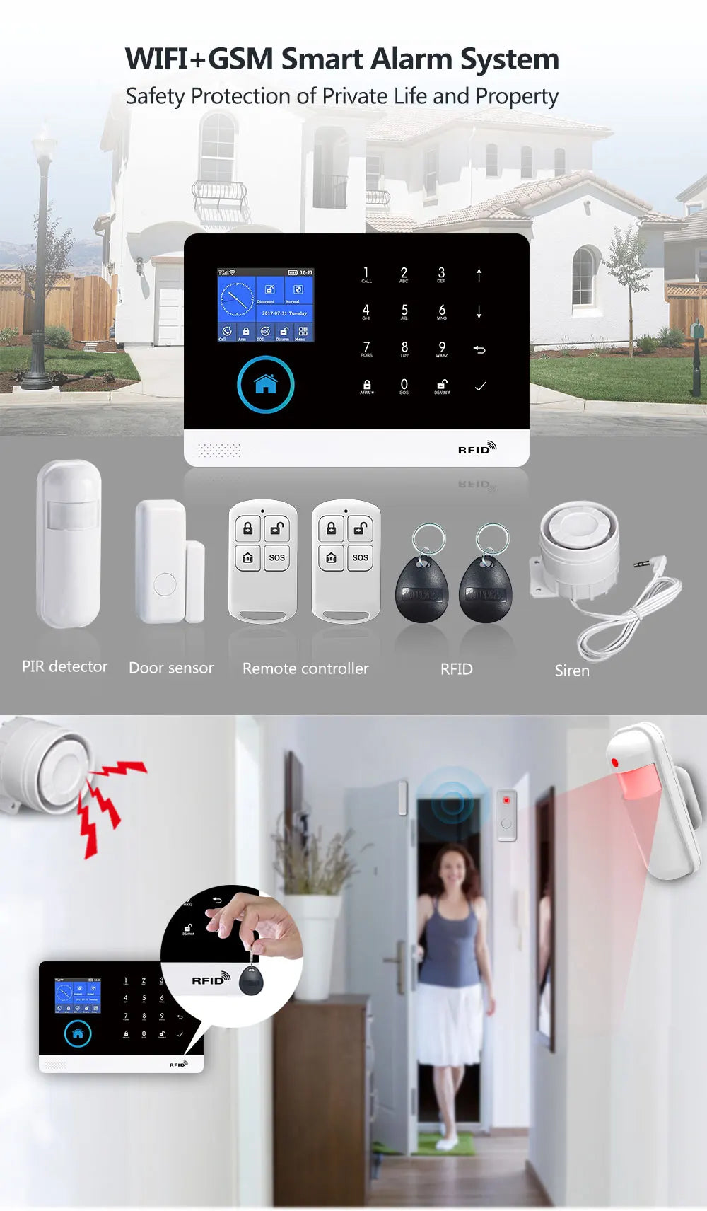 Tuya Alarm System WiFi GSM Security Alarm System Home Burglar Alarm For House Office  SMS APP Remote Control Work With Alexa