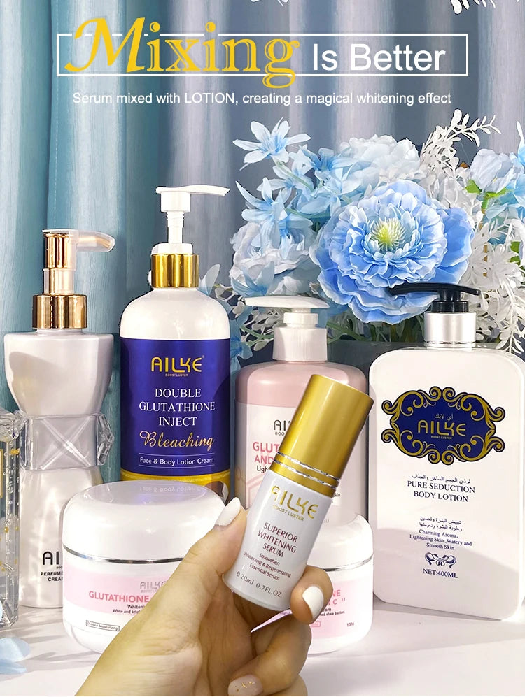 AILKE Vitamin C + Glutathione Brightening Skincare Set – Moisturizing, Whitening & Glow-Boosting Full Body System
