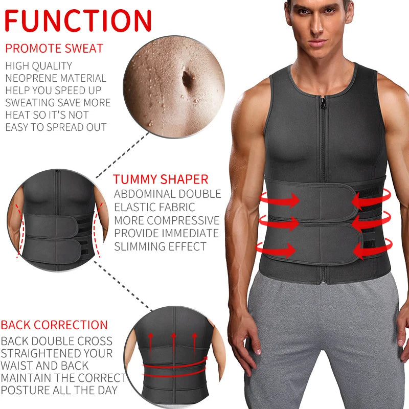 Vensslim Men’s Waist Trainer & Body Shaper Vest – Sauna Sweat Compression Top for Workout & Slimming