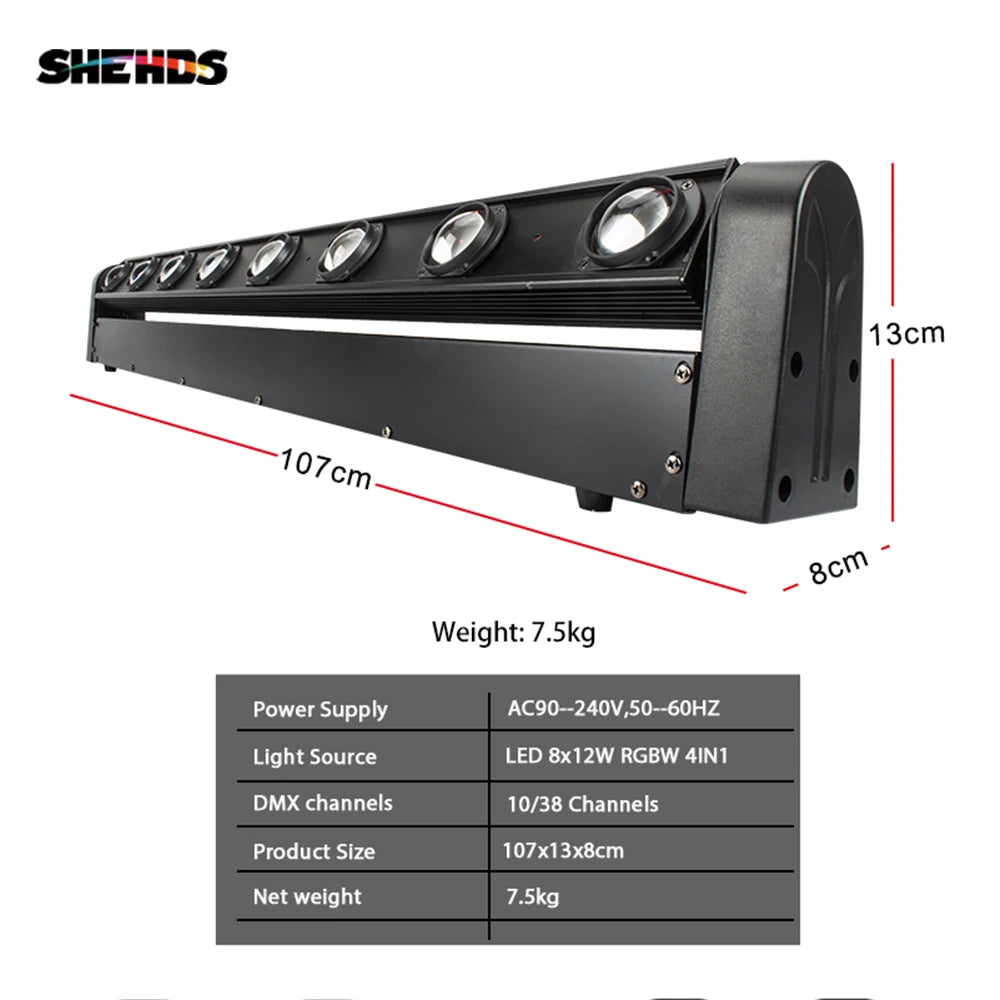 SHEHDS 8x12W RGBW LED Beam Moving Head Light – Professional DJ & Wedding Stage Lighting