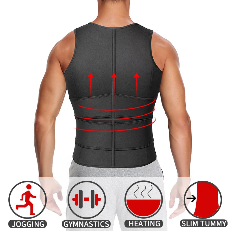 Vensslim Men’s Waist Trainer & Body Shaper Vest – Sauna Sweat Compression Top for Workout & Slimming