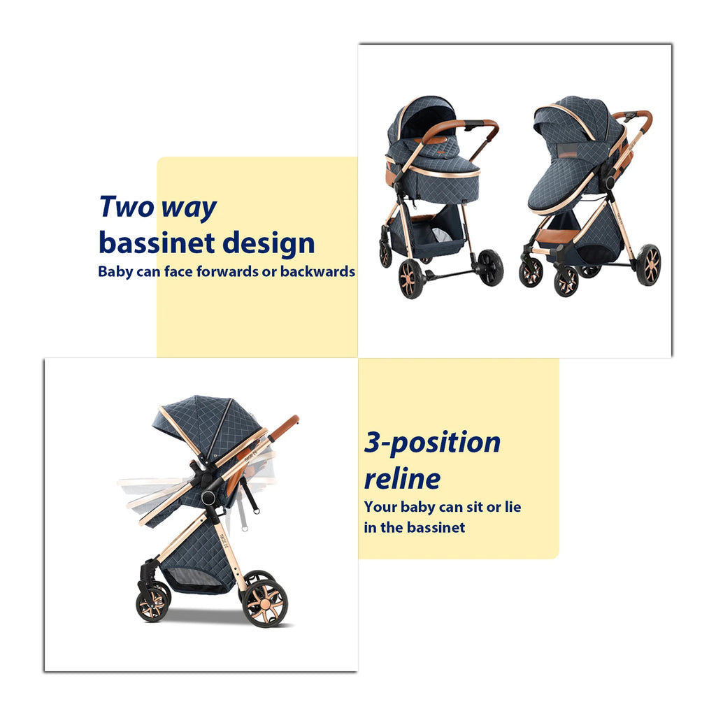 Chic & Lightweight 3-in-1 Baby Stroller Travel System – Bassinet, Car Seat & Stroller with One-Hand Fold
