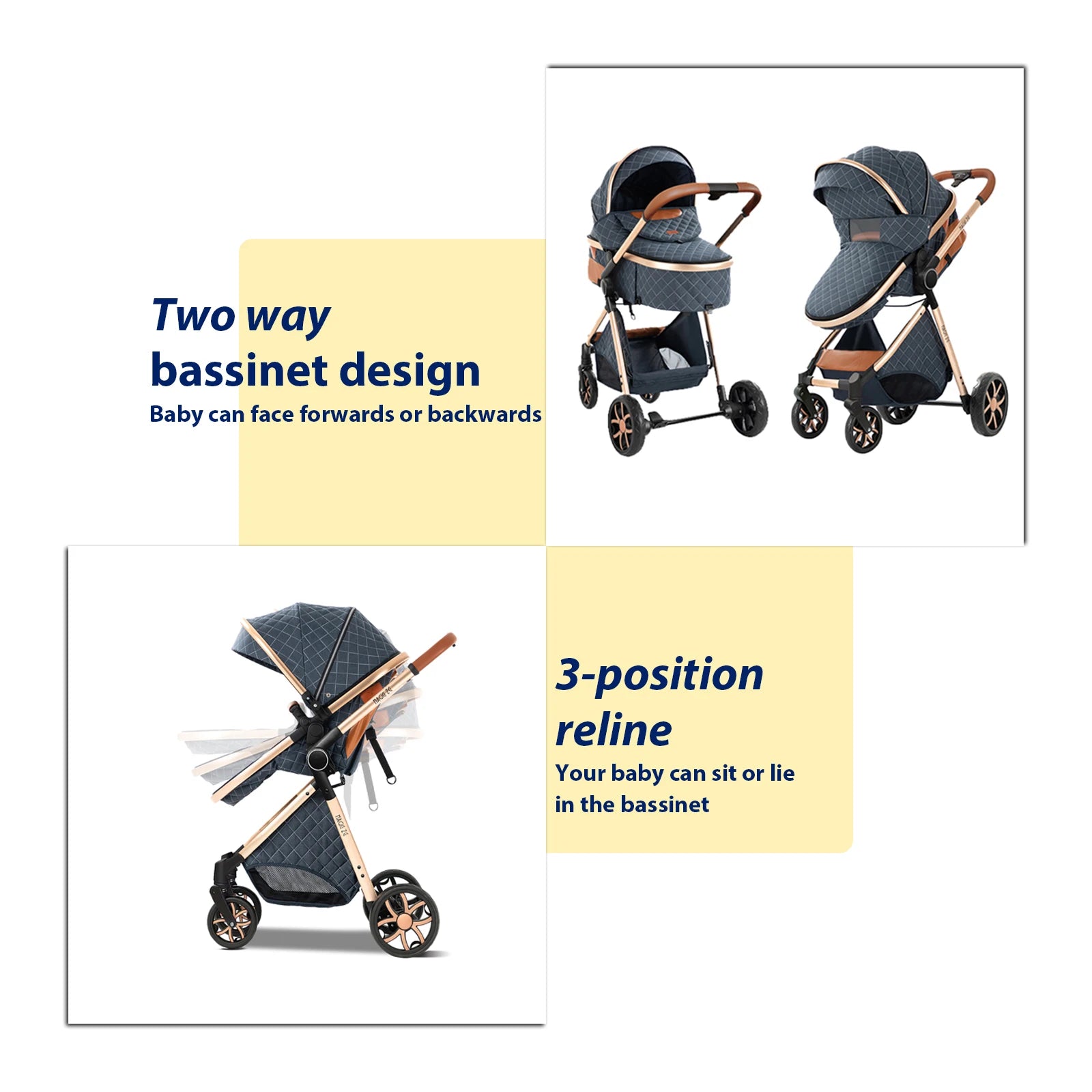 3-in-1 Baby Stroller Travel System with Lightweight Frame & One-Hand Fold | Bassinet + Car Seat + Stroller