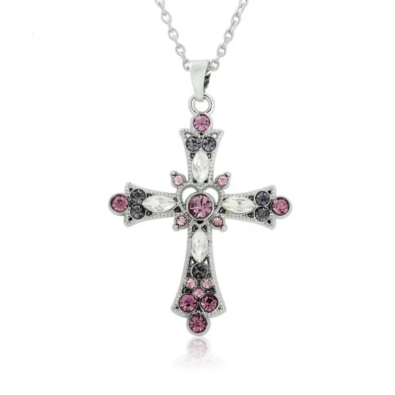 ✨ Luxe Gothic Zircon Cross Pendant Necklace – Y2K Aesthetic Punk Statement Jewelry (Unisex)