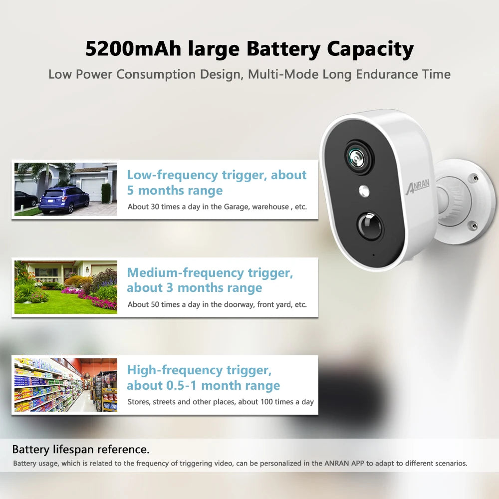ANRAN C2 2K Rechargeable WiFi Security Camera – Smart PIR Detection, Color Night Vision & IP65 Weatherproof Protection