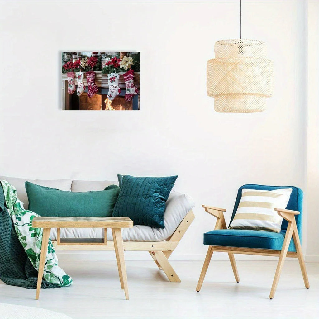Christmas Decoration Canvas Painting Christmas Stockings Christmas Tree Heater Living Room Bedroom Dining Room Art Decoration