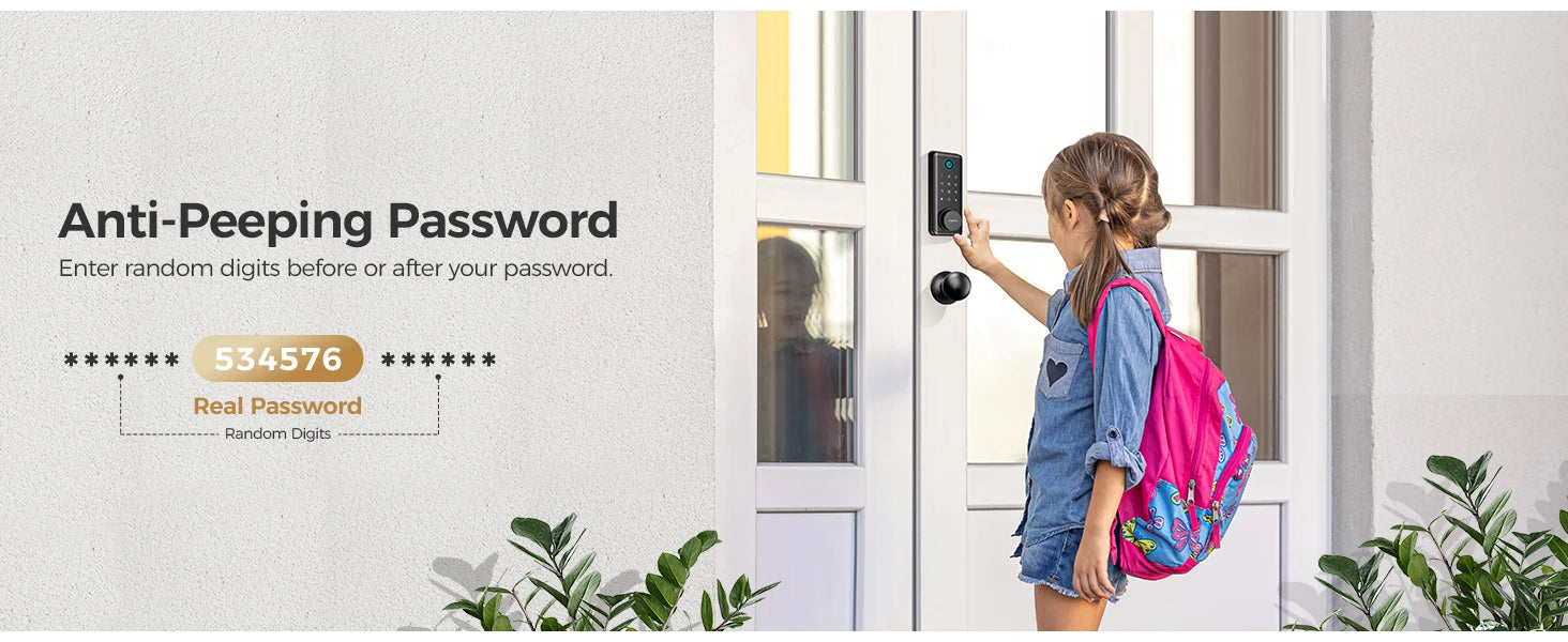 Arpha Smart Lock D601K Keyless Entry Door Lock Deadbolt with Handle Set Waterproof 5-in-1 Fingerprint Keyless Entry Door Lock