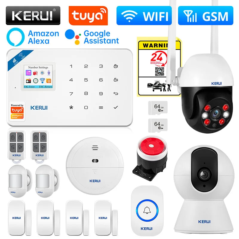 KERUI W181 Alarm Security System with Siren Wireless GSM WiFi Intelligent Home Alarm System with Door Sensor PIR Detector
