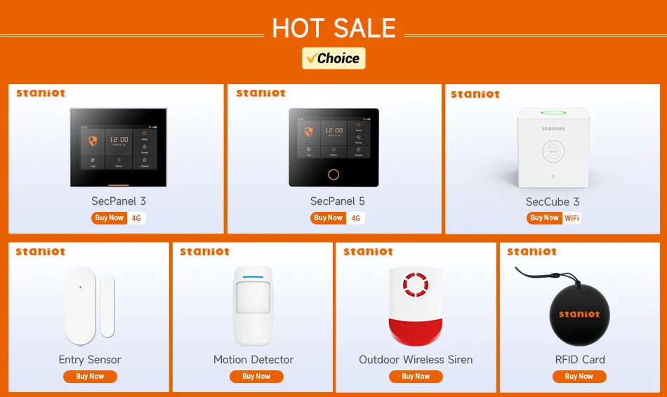 Staniot WiFi 4G Home Security System Wireless Security Protection Tuya Smart Home Alarm Sensors Built-in Siren Works with Alexa