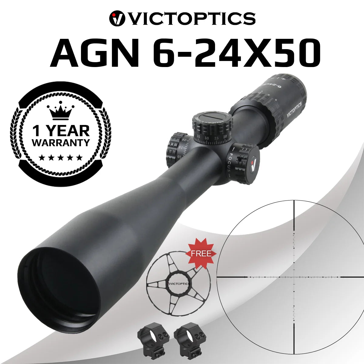 VictOptics S4 6-24×50 MDL Riflescope – 30mm Tube, 1/10 MIL Adjustments, Side Focus, FMC Optics – For Airsoft, Rimfire, .223 / 5.56 Sporting Rifles