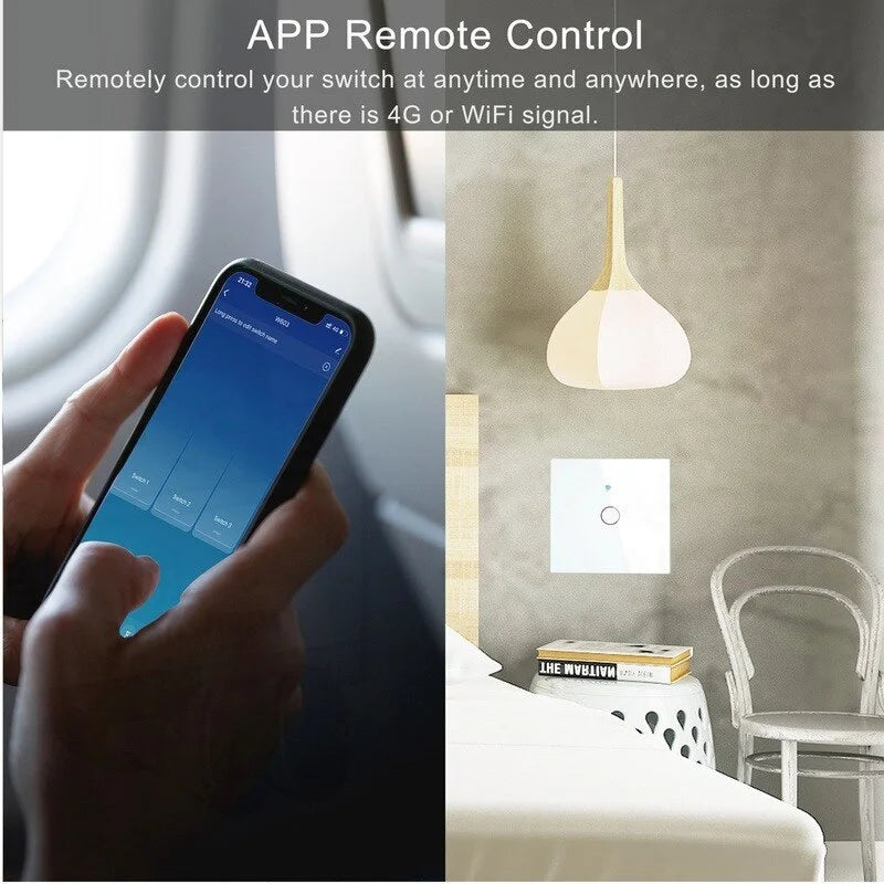 AXUS EU WiFi Smart Touch Light Switch - No Neutral Wire, RF433, Tuya App, Alexa & Google Home Compatible, Reliable & Safe