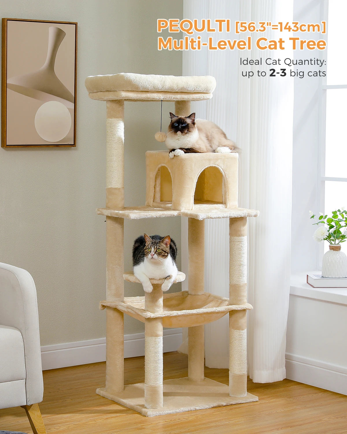 5-Level Cat Tree Tower for Indoor Cats – Large Cat Condo with Hammock & Scratching Posts