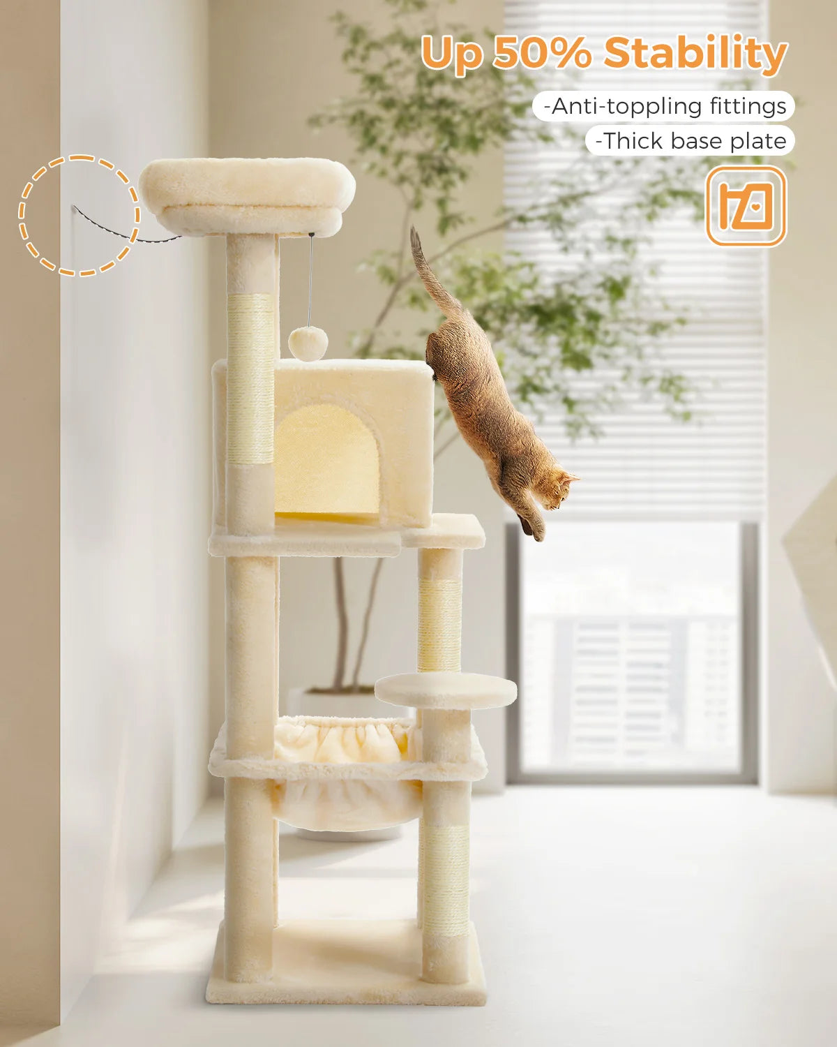 5-Level Cat Tree Tower for Indoor Cats – Large Cat Condo with Hammock & Scratching Posts