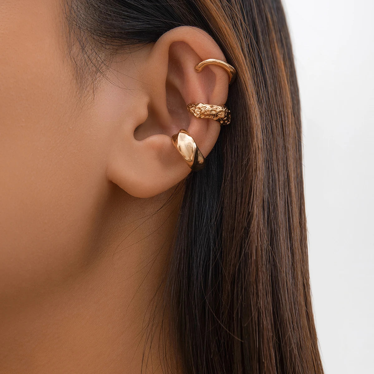 Luxe Metal Chunky Geometric Ear Cuff Earrings - Limited Edition No Piercing Clip Set for Confident Women