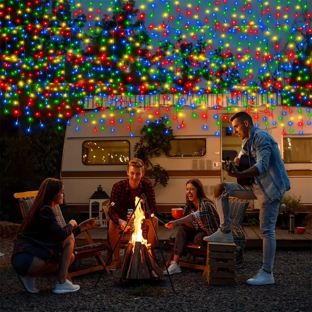 Waterproof Solar Icicle Curtain Lights with 8 Modes – Outdoor LED String Lights for Garden, Patio & Festive Decor