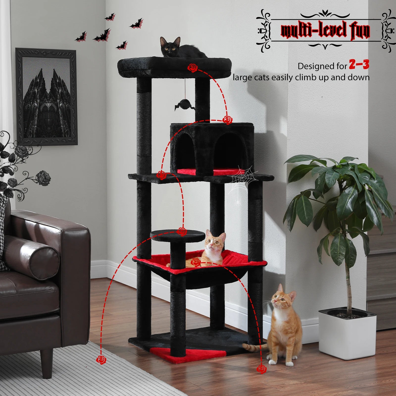 5-Level Cat Tree Tower for Indoor Cats – Large Cat Condo with Hammock & Scratching Posts