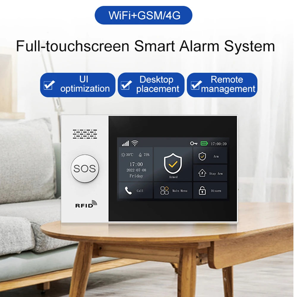 PG-107 Home security alert system,equipped with 4.3-inch 4G WiFi devices,compatible with your application controls,and works wit