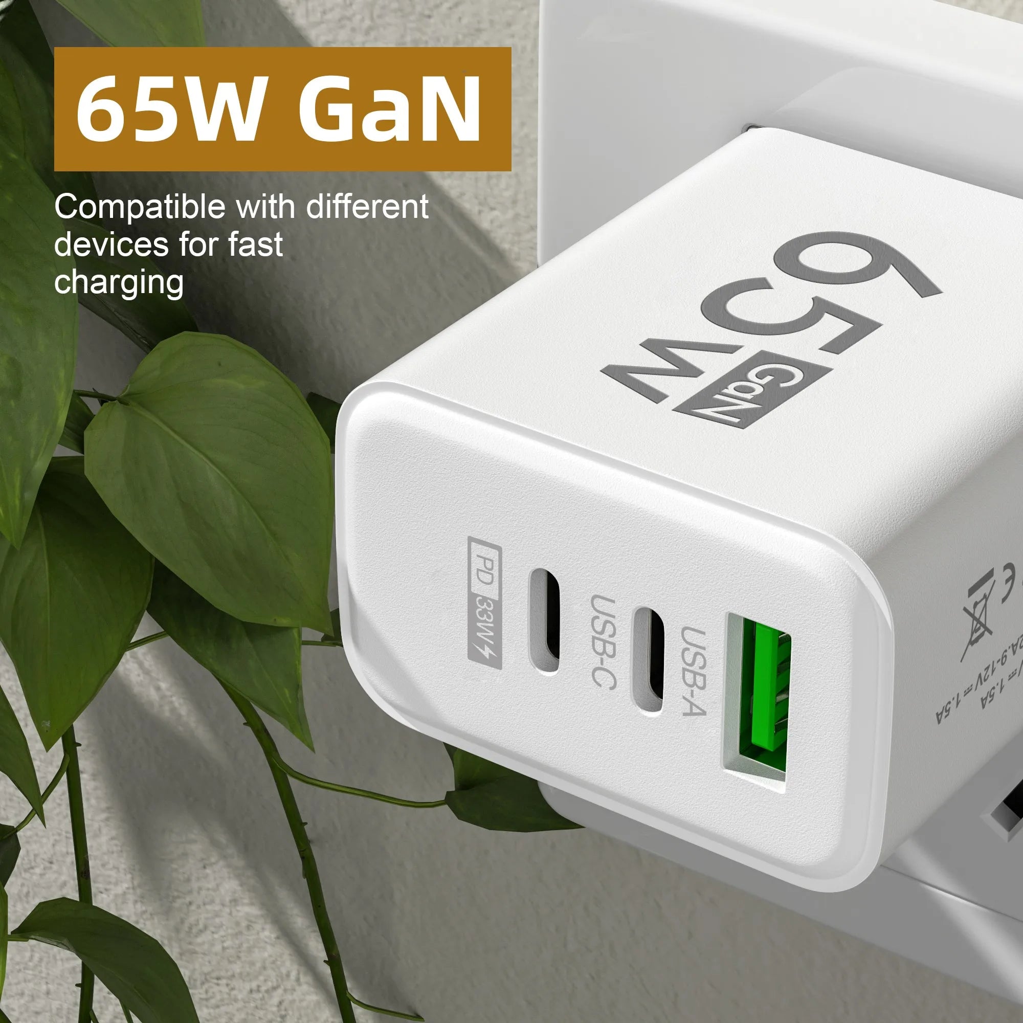 ⚡65W GaN Fast Charger with Triple Ports – Ultra-Compact PD & QC 3.0 Wall Adapter for iPhone, Samsung & Xiaomi