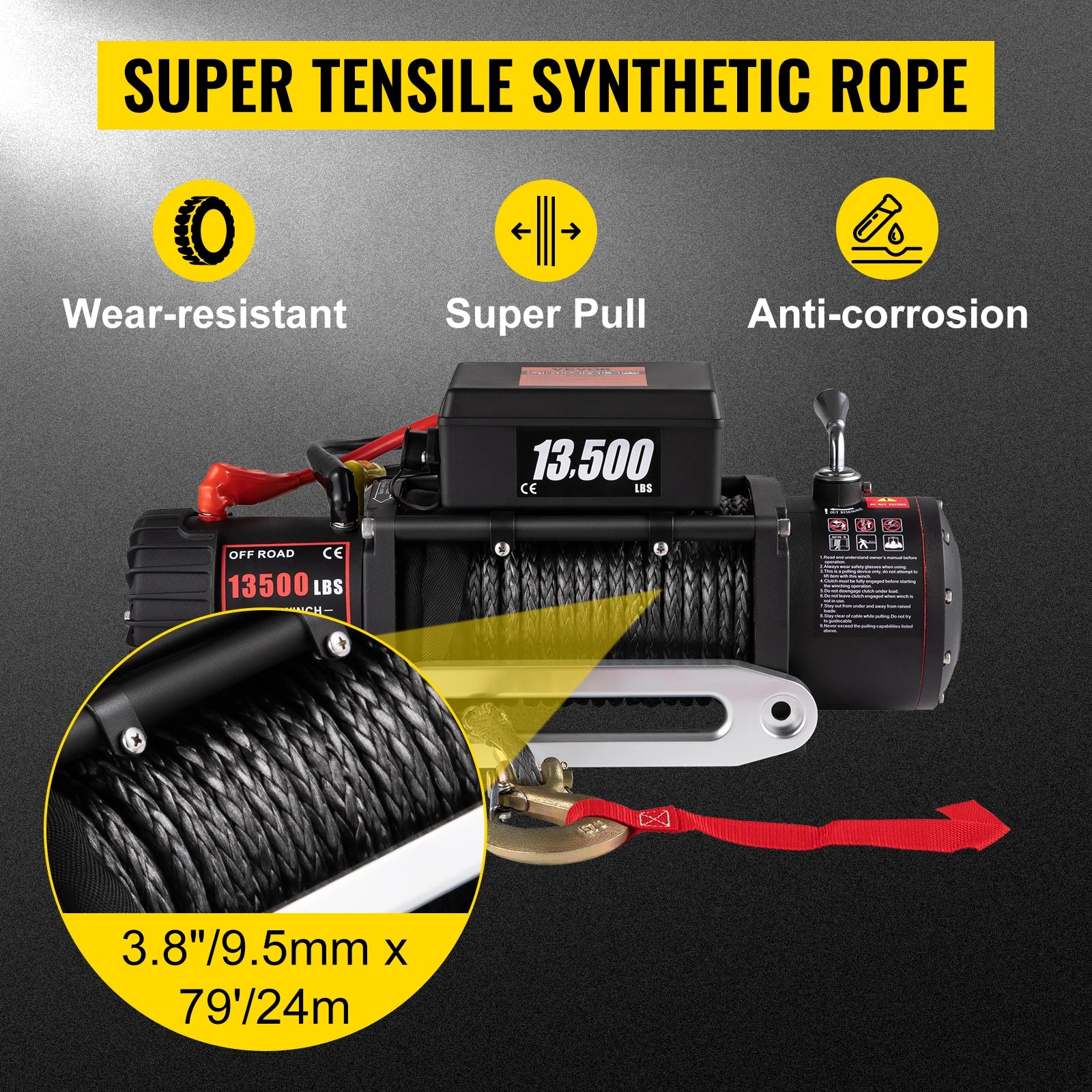 VEVOR 13500LBS Electric Truck Winch – Powerful 12V Winch with Synthetic Rope & Remote Control