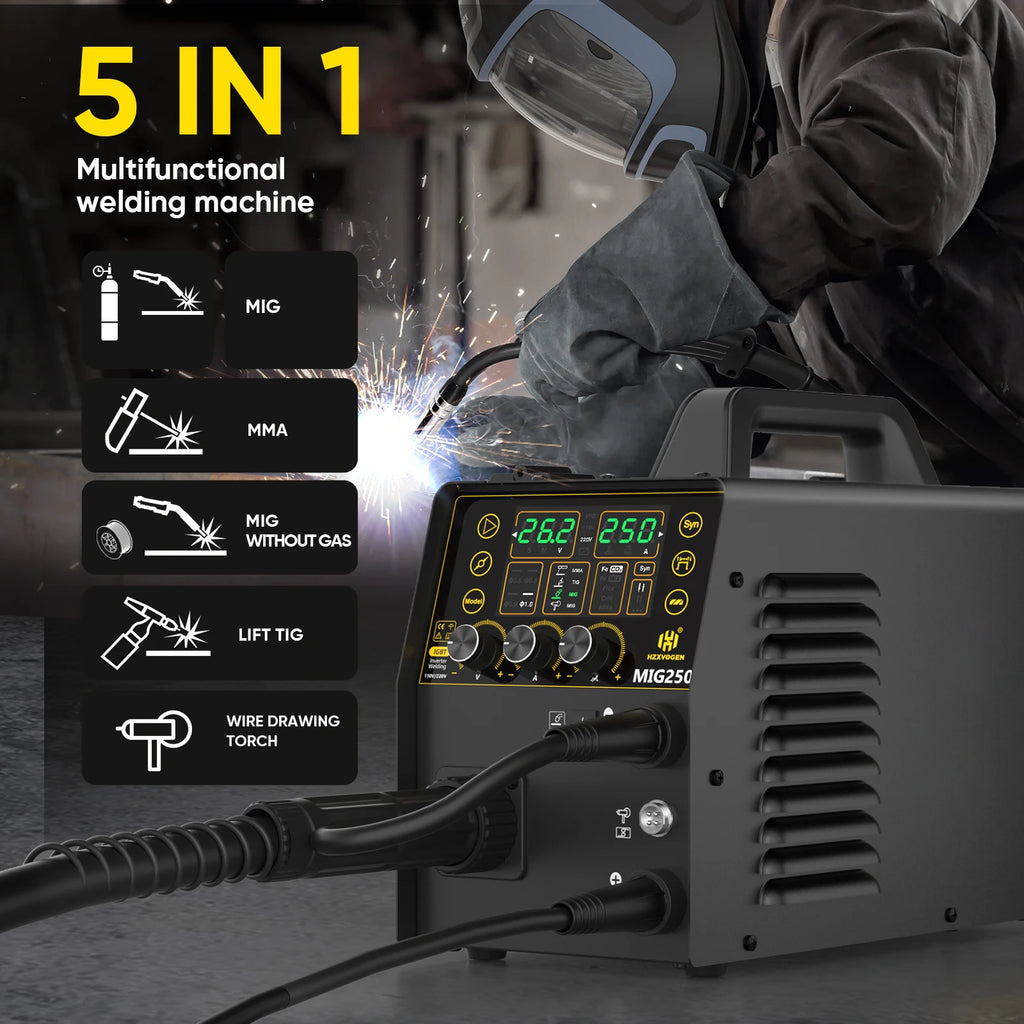 HZXVOGEN MIG250 Aluminum 5 in 1 Welding Machine MMA ARC/Gas MIG/Gasless MIG/LIFT TIG Spot Welding Portable Home Welder Tool