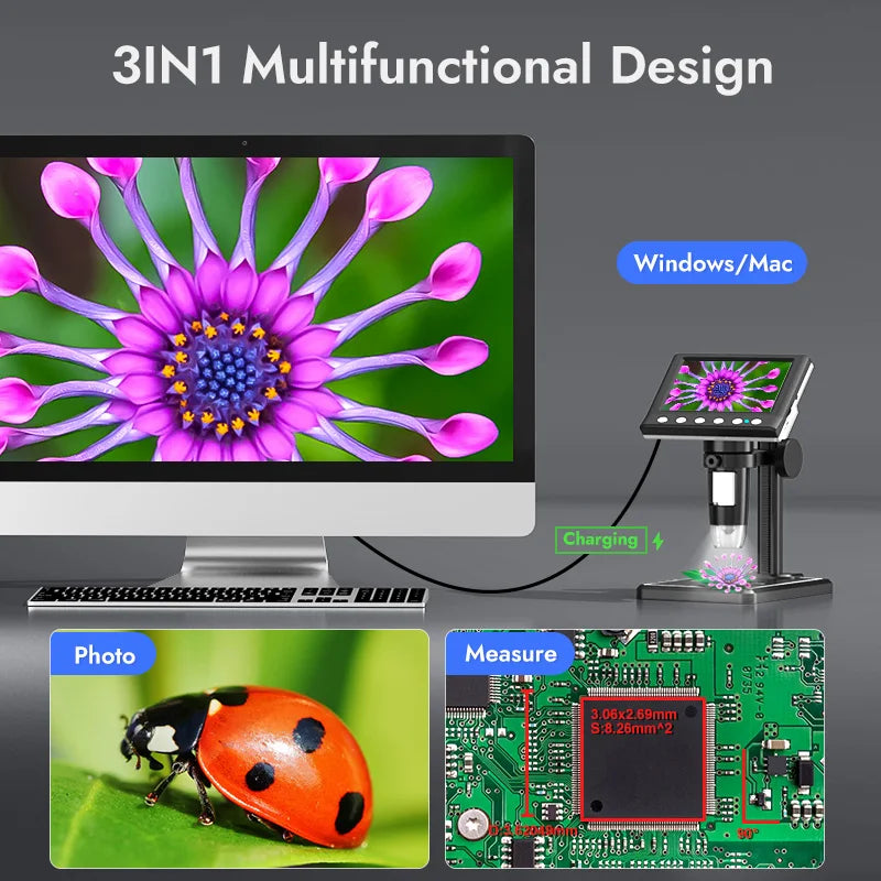✨RIEVBCAU DM7 4.3” Digital Coin & Soldering Microscope – 1000X Zoom, 1080P Display & LED Illumination✨