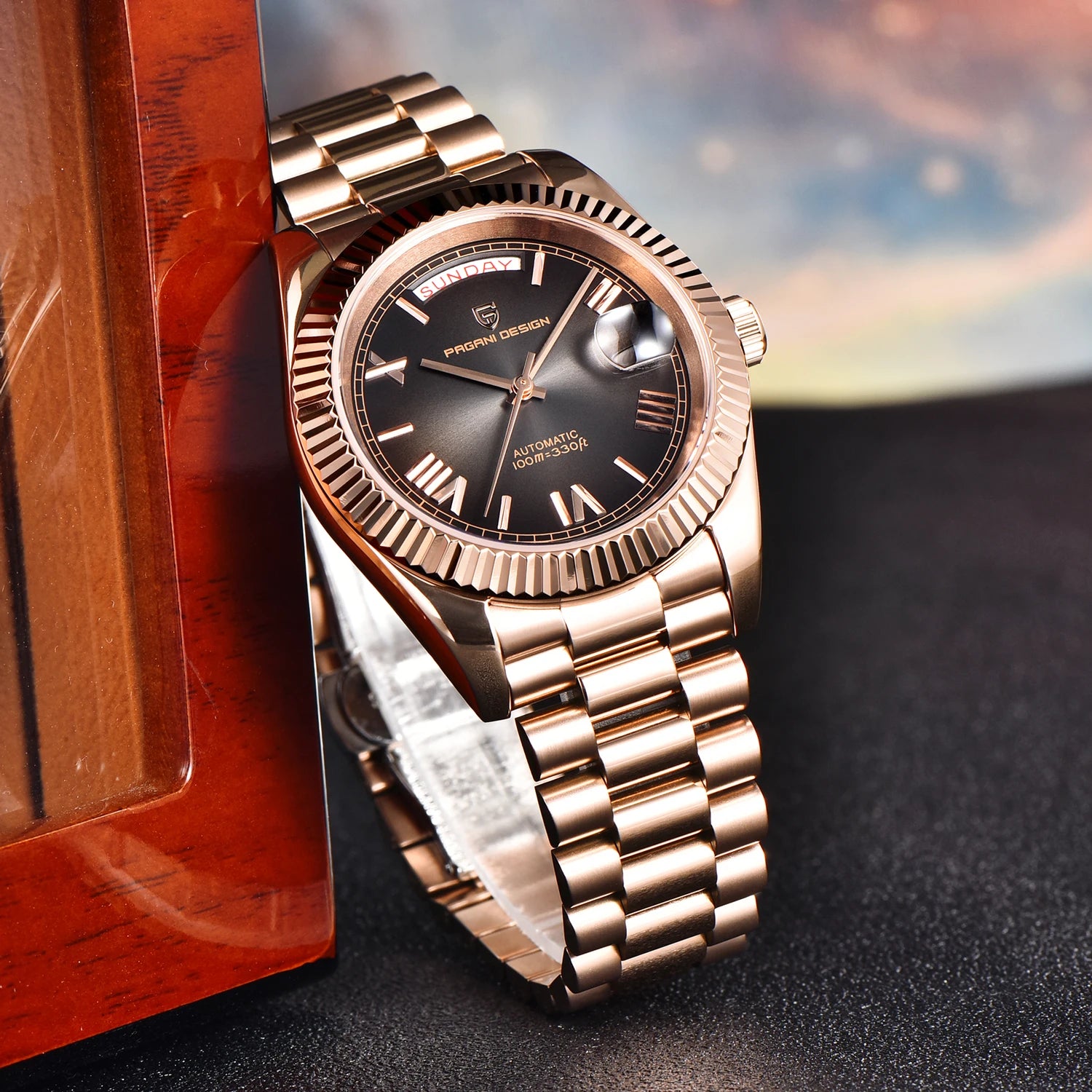 2025 PAGANI DESIGN DD40 Rose Gold Men’s Automatic Mechanical Watch – Luxury Sapphire Crystal Timepiece