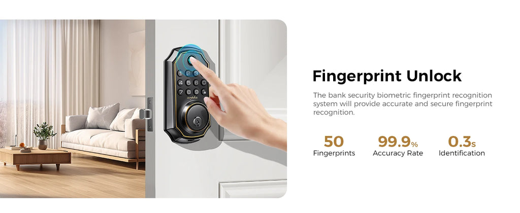 Arpha D280 Keyless Entry Door Lock 5-in-1 Smart Fingerprint Deadbolt with Keypad Electronic Deadbolt Auto-Lock One Touch Lock