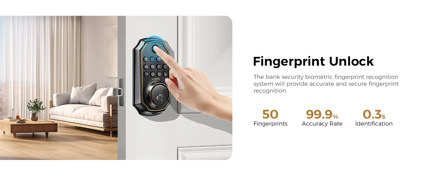 Arpha D280 Keyless Entry Door Lock 5-in-1 Smart Fingerprint Deadbolt with Keypad Electronic Deadbolt Auto-Lock One Touch Lock