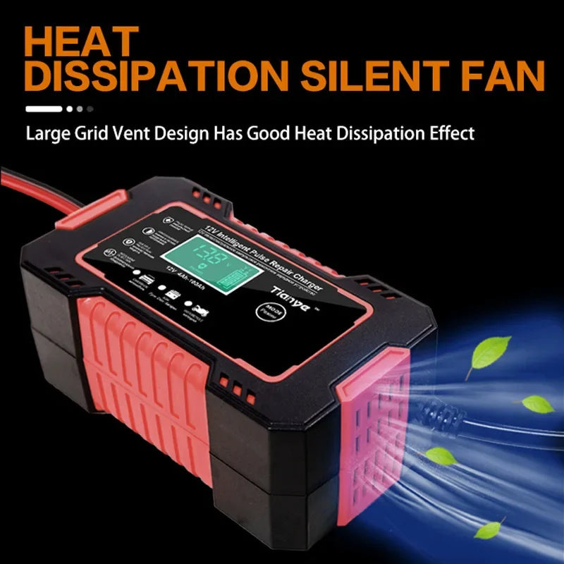 EAFC Smart 12V Pulse Repair Battery Charger – LCD Display, 6A Fast Charging for Cars, Motorcycles & Deep-Cycle Batteries