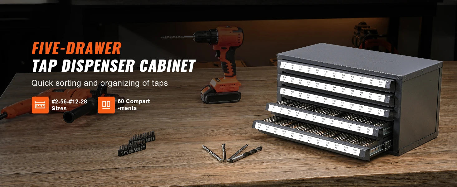 SucceBuy Steel Drill Bit Dispenser Organizer Cabinet, Heavy-Duty Metal Storage Cabinet with Drawers, Stackable Drill Bit Organizer for Machine Shop & Garage