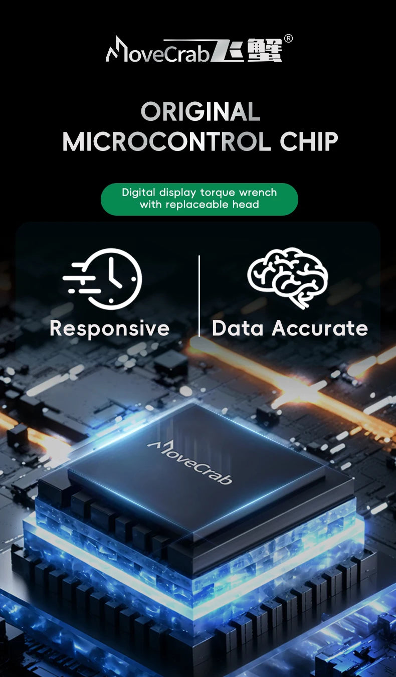 MoveCrab Digital Torque Wrench with Interchangeable Ratchet & Open-End Heads, 5–99.6 ft-lb (6.8–135 Nm) High-Precision Electronic Torque Wrench with LCD Display