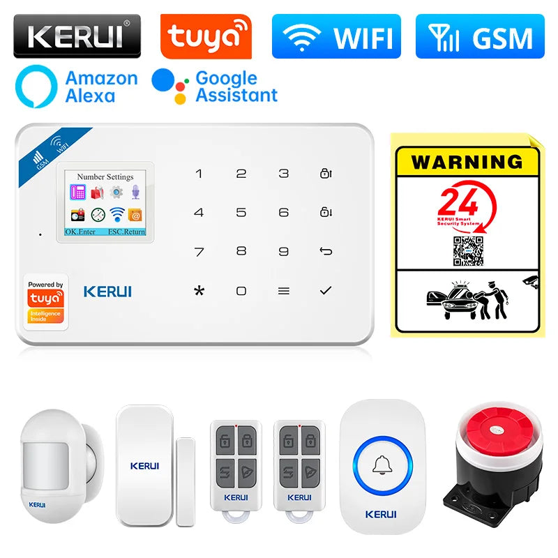 KERUI W181 Alarm Security System with Siren Wireless GSM WiFi Intelligent Home Alarm System with Door Sensor PIR Detector