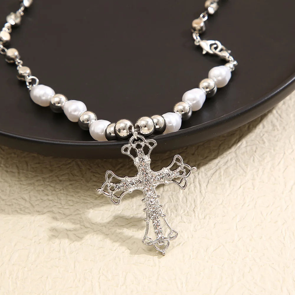 ✨ Luxe Gothic Zircon Cross Pendant Necklace – Y2K Aesthetic Punk Statement Jewelry (Unisex)