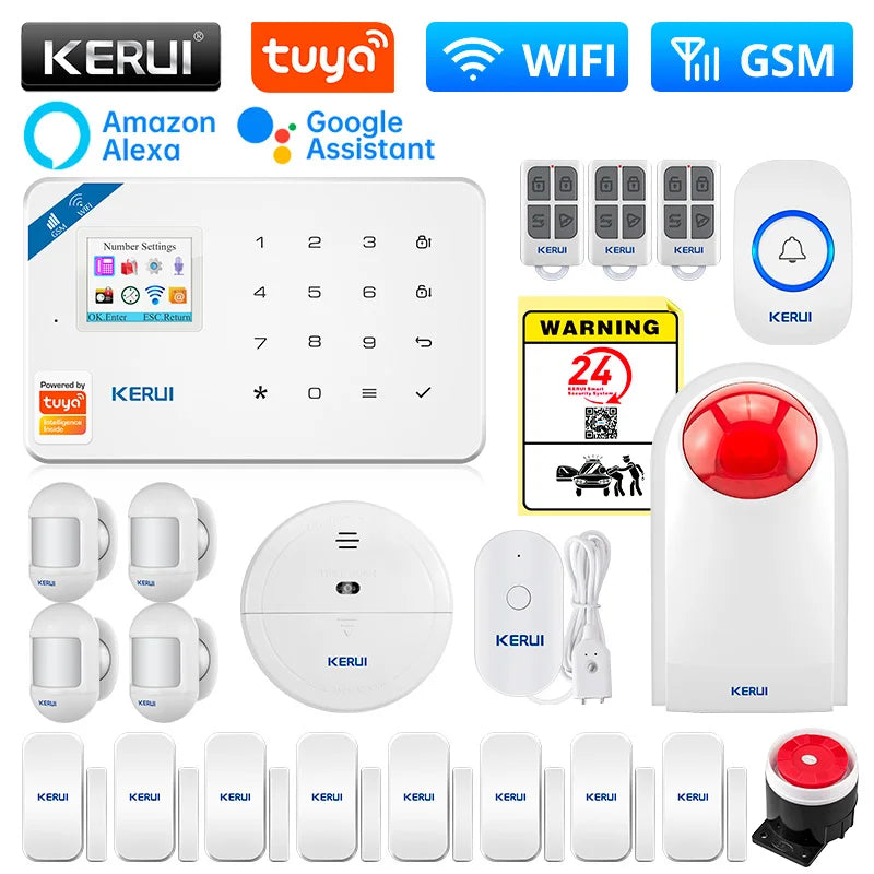 KERUI W181 Alarm Security System with Siren Wireless GSM WiFi Intelligent Home Alarm System with Door Sensor PIR Detector